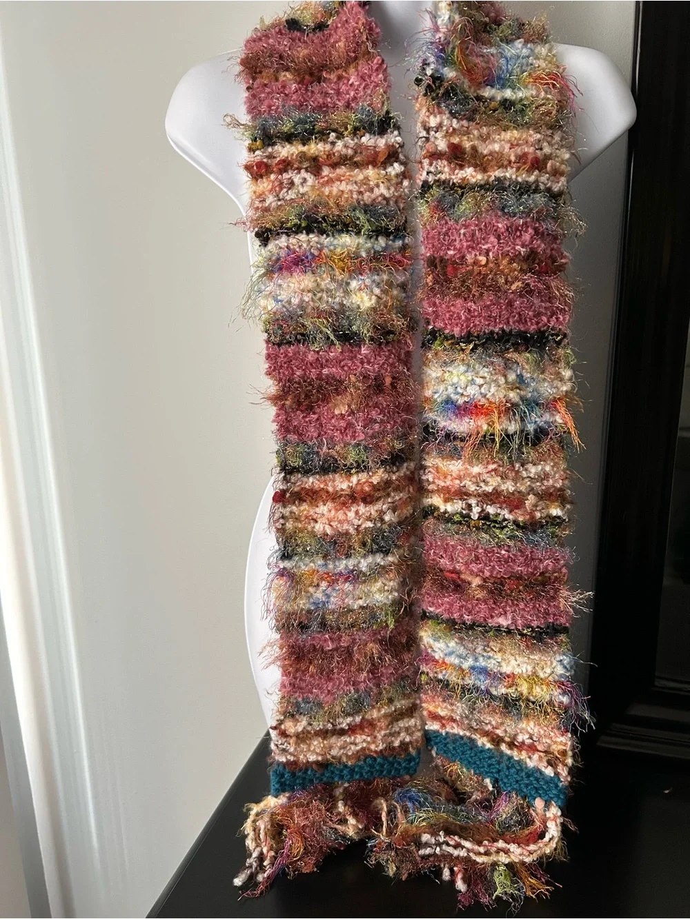 Handcrafted Multicolor Fringe Knit Scarf - Women's Accessory